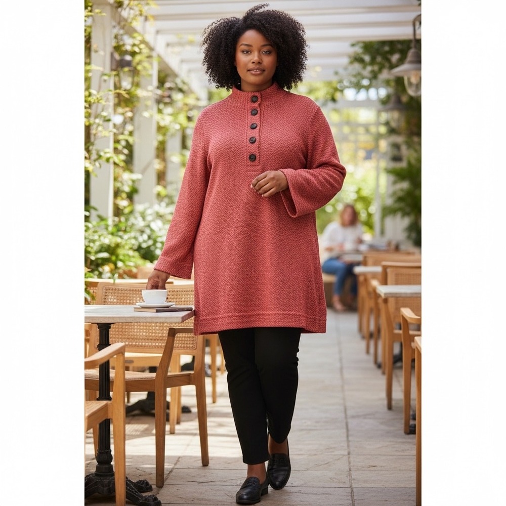 Soft Surroundings Coral Textured Knit‎ Elevated Basics Comfy Quiet Luxury L